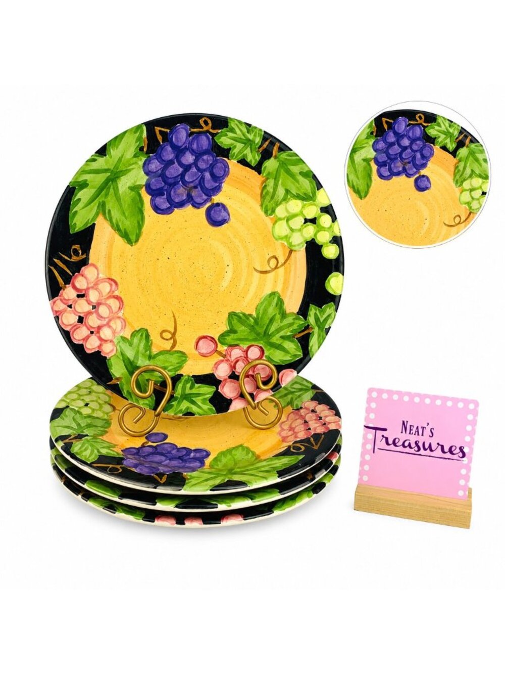 Culinary Arts Studio Collection VINTAGE GRAPE Stoneware 11" Dinner Plates Set 4